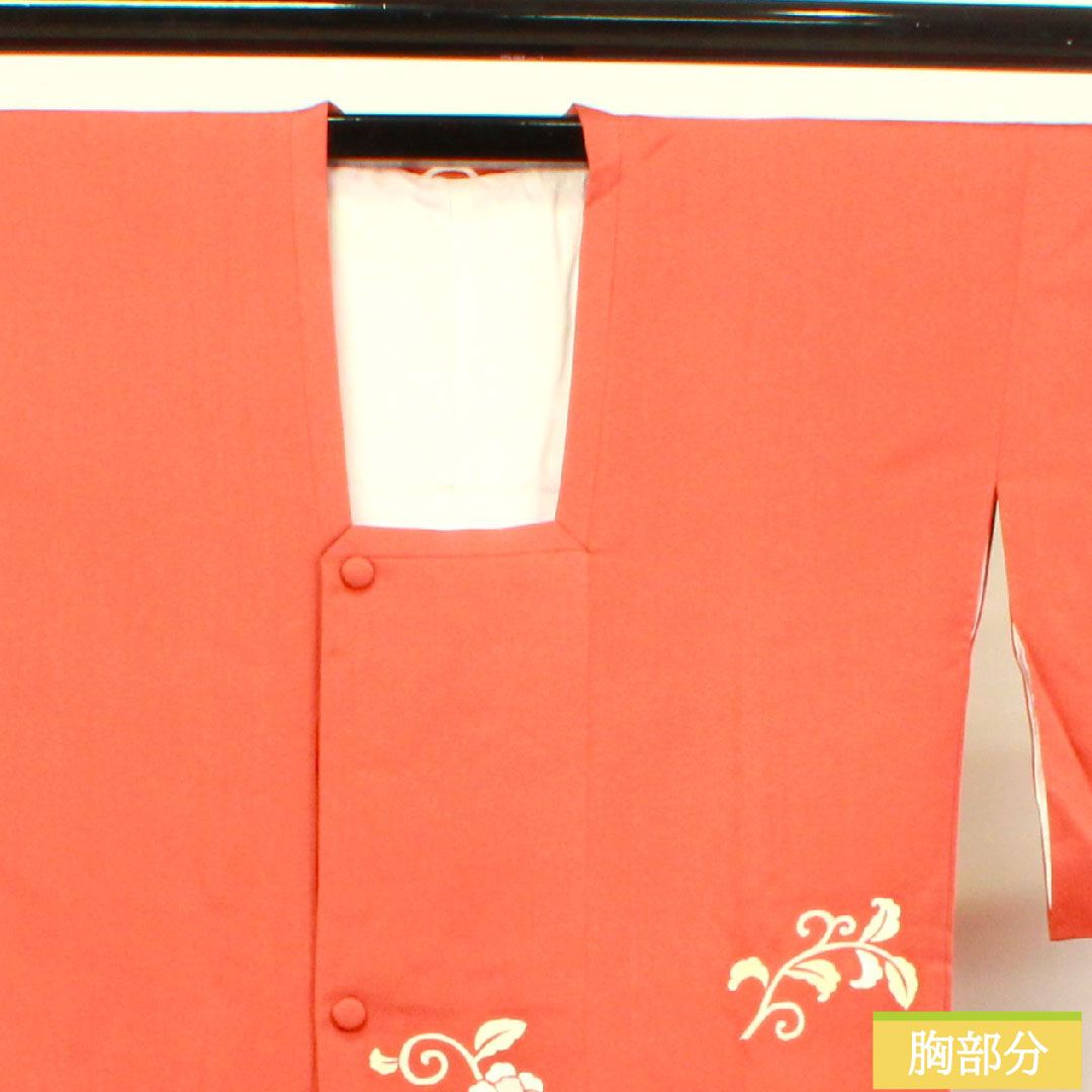 道行コート 正絹 身丈90.5cm 裄丈68cm 弁柄色 パールトーン加工 京友禅 草花模様 Sランク 袷 朱系 1117000802916