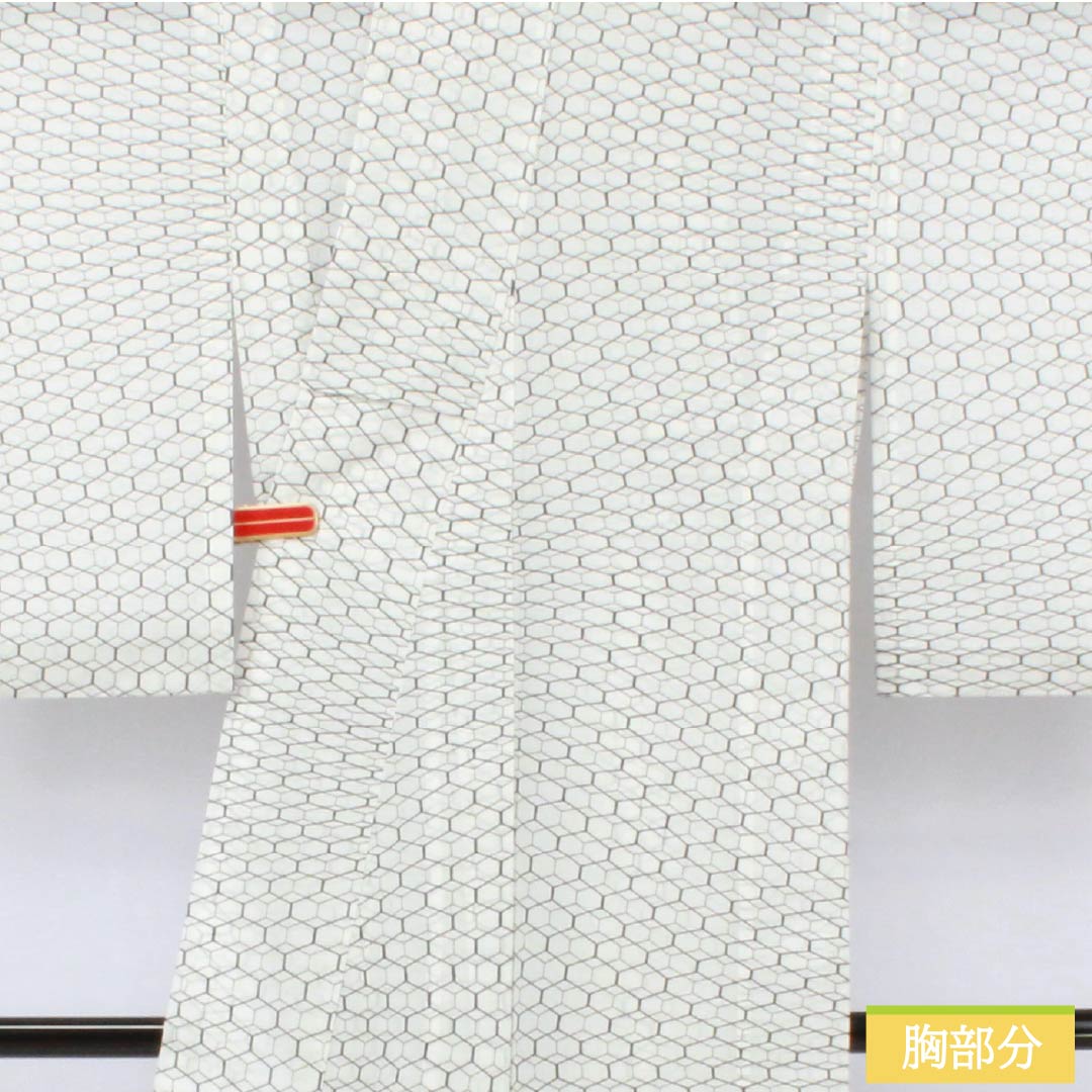 夏物 ポリエステル 小紋 身丈156cm 裄丈64cm 亀甲 洗える着物 絽 Sランク 白系 1132002612311