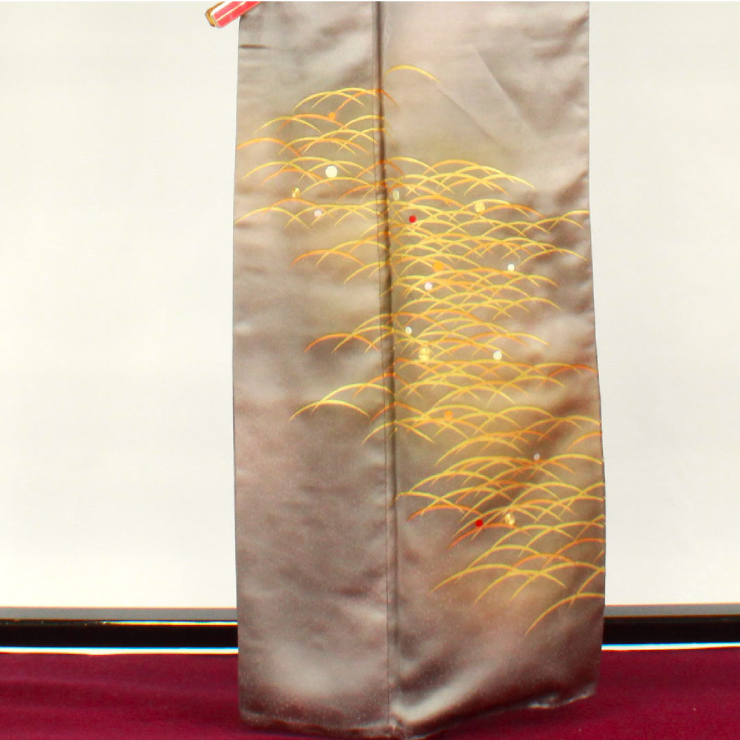訪問着 袷 身丈163.5cm 裄丈66cm 人間国宝 福田喜重 露芝模様 刺繍 正絹 Sランク グラデ 1112002152499
