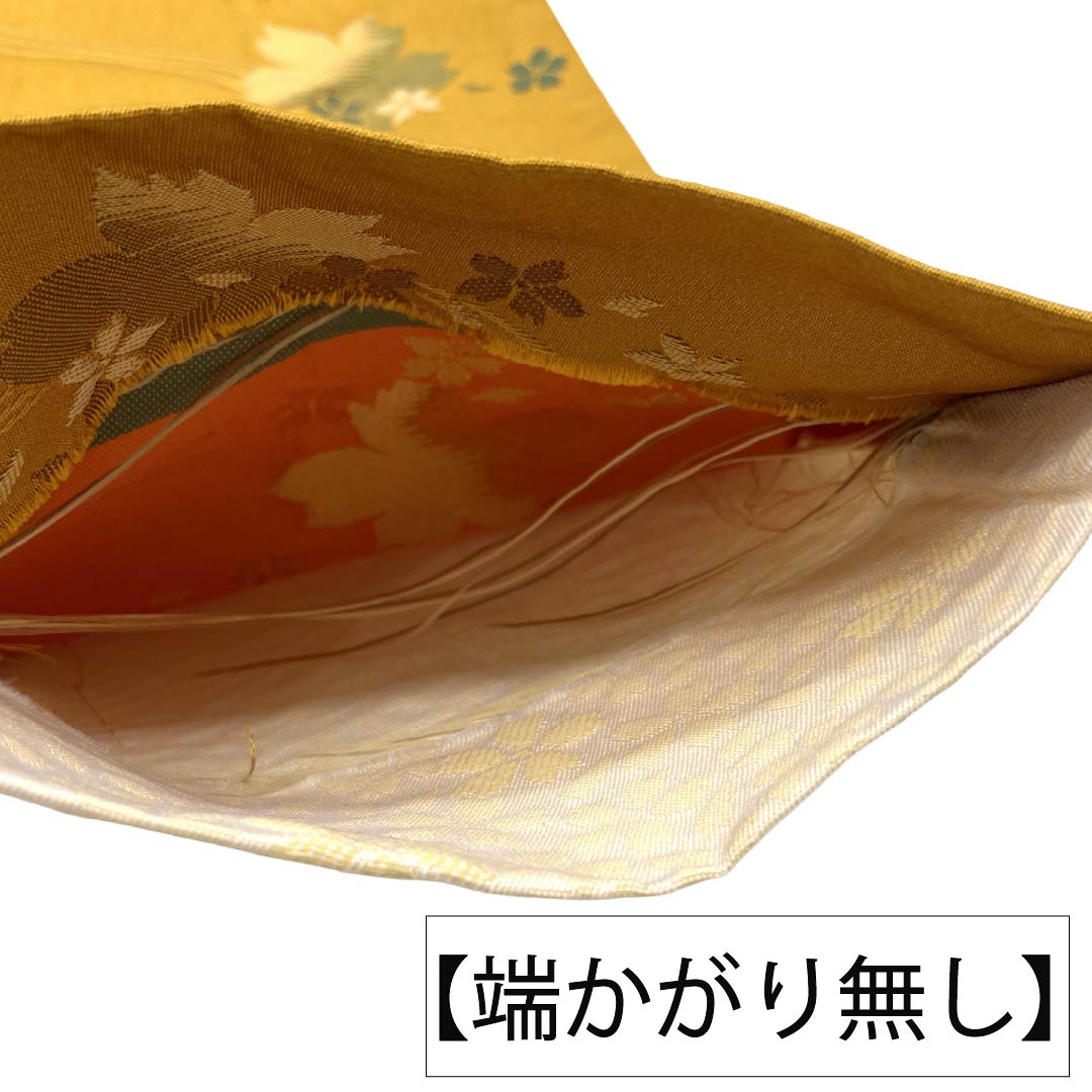 【未仕立】半幅帯 ポリエステル Sランク 晒柿色(されがきいろ) 古典柄 桜 流水 広幅 帯丈410cm 茶系 1125003402414