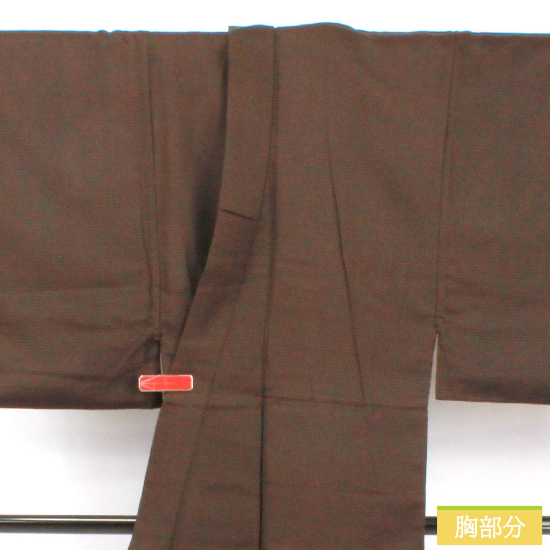 男物 正絹 Aランク 身丈148cm 裄丈68cm 消炭色(けしずみいろ) 横縞 袷 茶系 1119001703414
