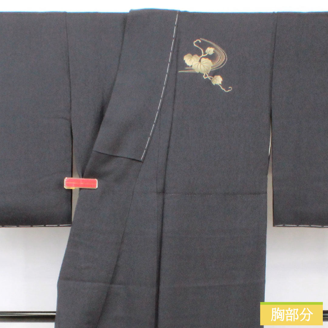 訪問着 正絹 袷 身丈150cm 裄丈62cm 黝色(ゆうしょく) 京友禅 鶴 草花模様 しつけ糸付き 未使用品 Sランク 黒系 1112005532110