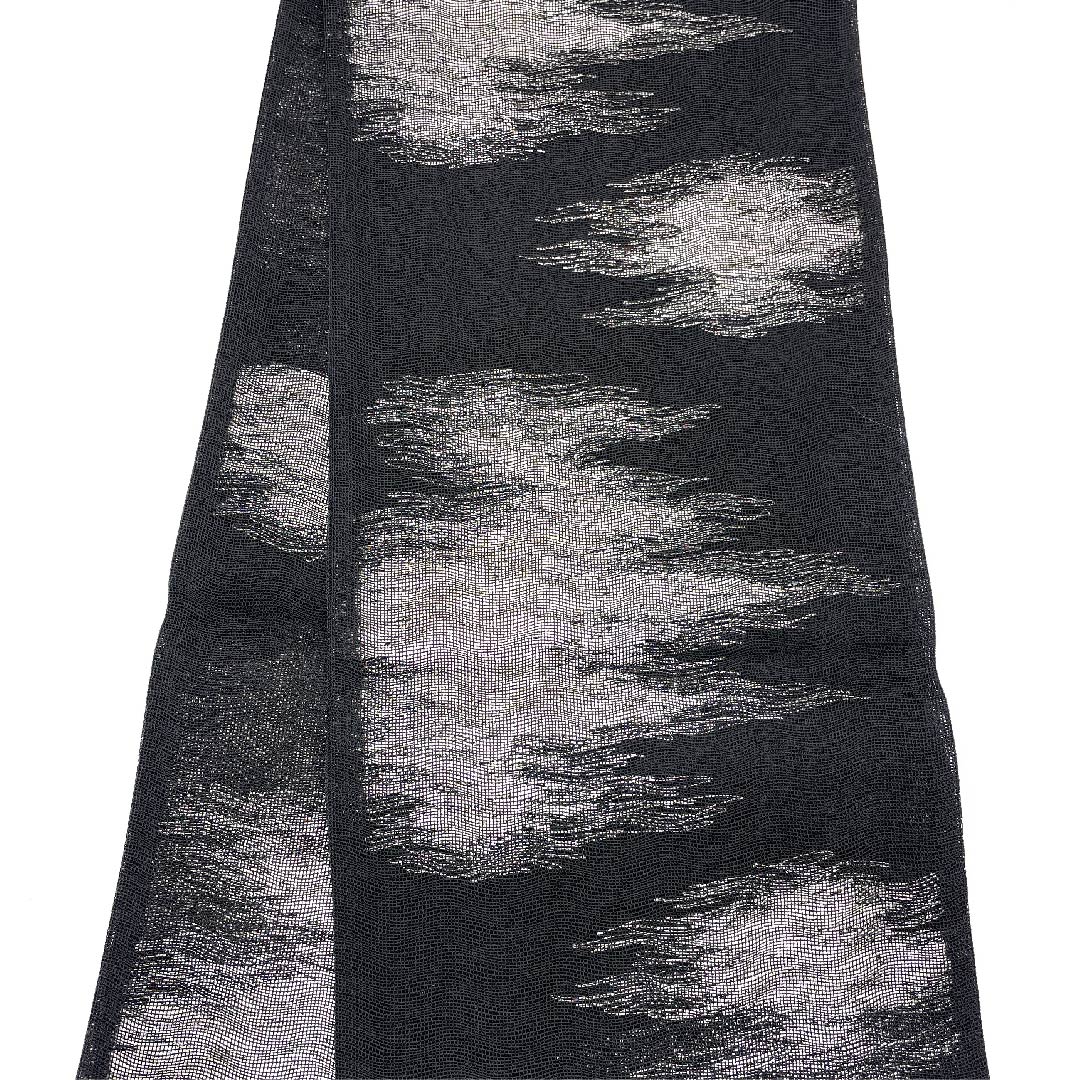袋帯 夏帯 黒色 抽象模様 夏物 帯丈456cm ポリエステル Aランク 六通 セミフォーマル 黒系 1123008543410