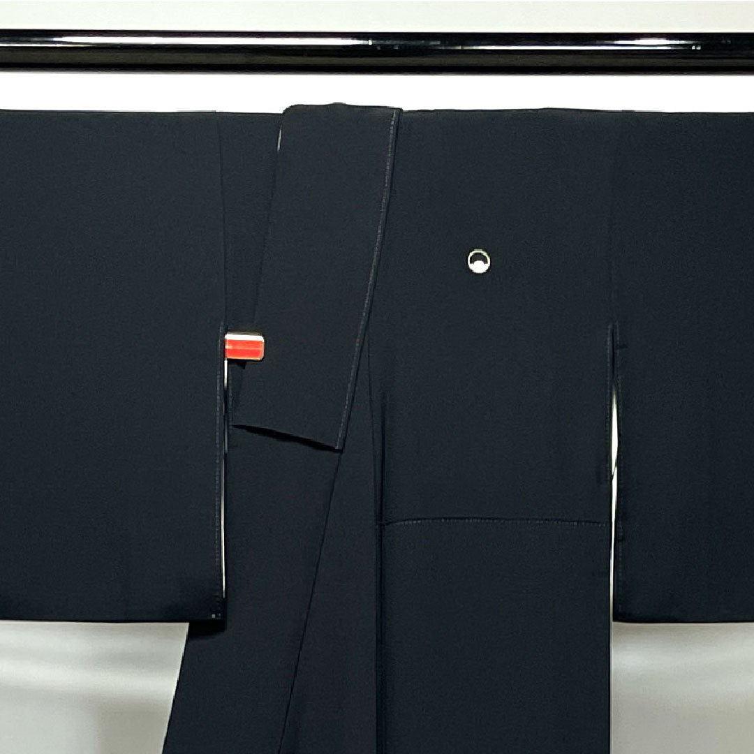 黒留袖 身丈154.5cm 裄丈62cm 袷 京友禅 風景模様 糸輪に覗き木瓜 正絹 Aランク 五つ紋 黒系 1111000883210
