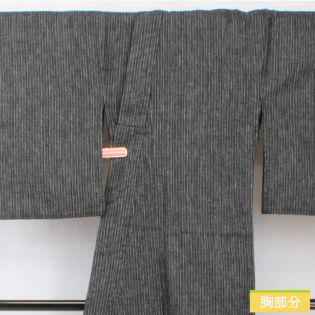 Yukata Cotton Linen Length 159cm Sleeve length 67cm S rank Single layer Black Striped Cotton Linen 1118005632310