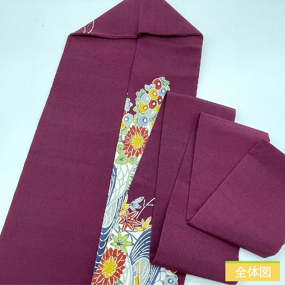 名古屋帯 蒲萄色 京紅型 古典柄 花 流水 紅葉模様 帯丈345cm 正絹 Sランク ポイント柄 カジュアル 紫系 1124005302320 名古屋仕立て