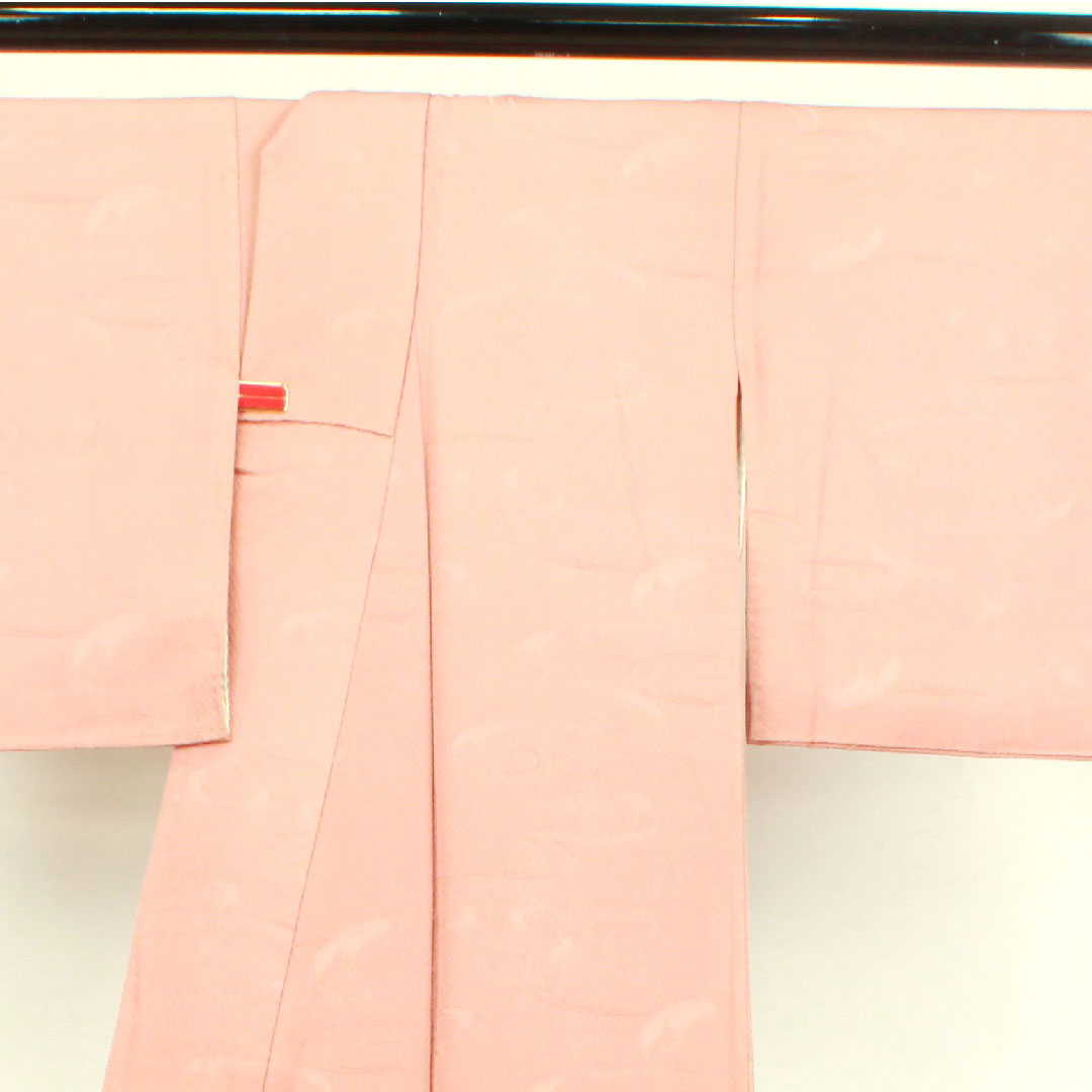 色無地 正絹 水柿色 抽象模様 下り藤 身丈152.5cm 裄丈64cm 袷 Aランク ピンク系 1114000853213