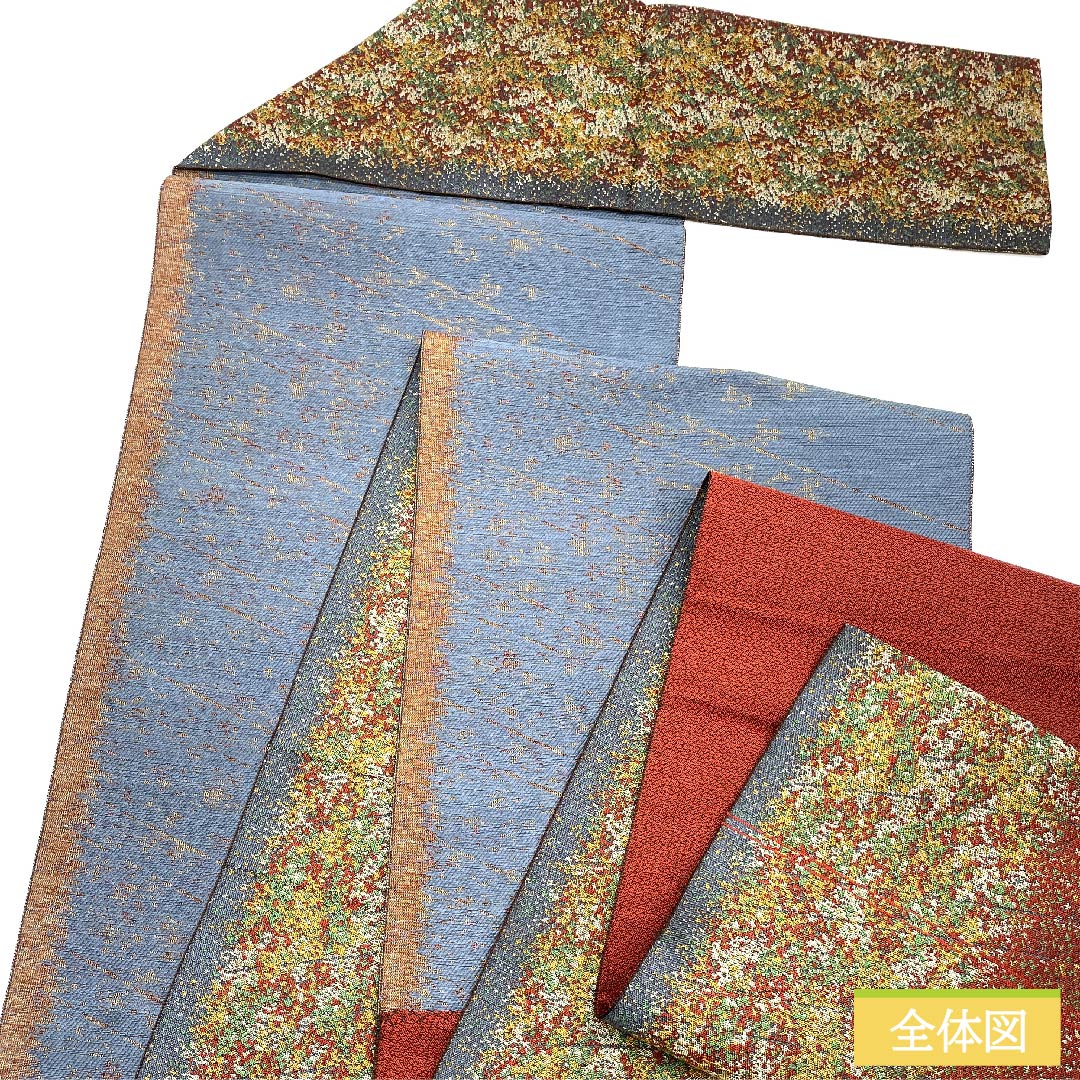 名古屋帯 赤銅色 抽象模様 帯丈355cm 正絹 Sランク 全通 カジュアル 茶系 1124005522314 松葉仕立て