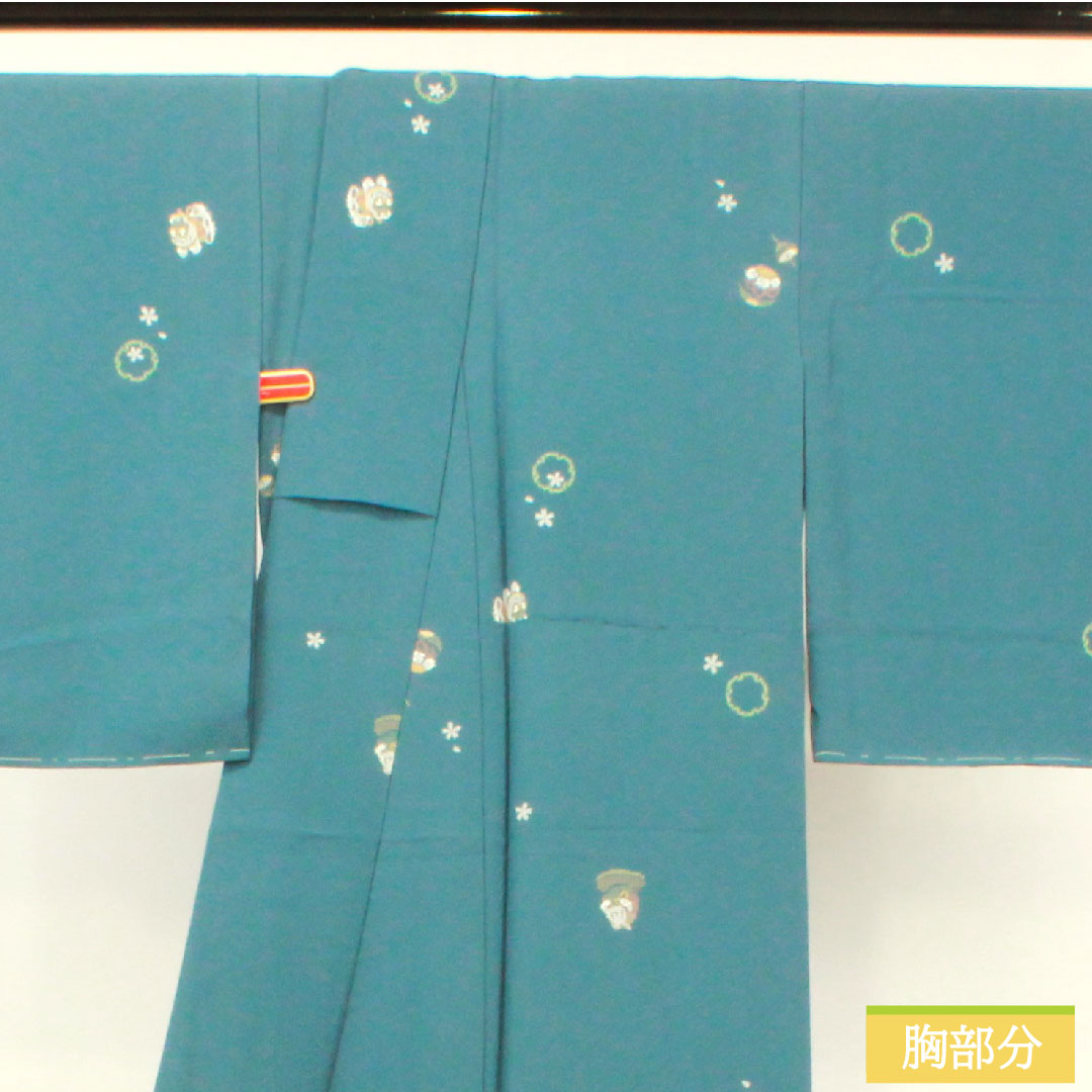 Komon, pure silk, length 150.5cm, sleeve length 62.5cm, lined, rust color, snowflake, rabbit, B rank, blue, 1115004214117