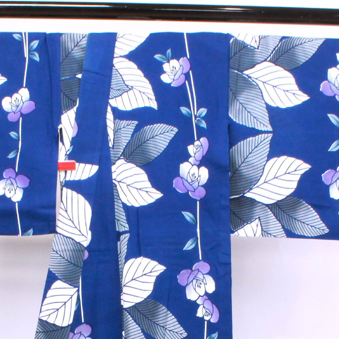 浴衣 紺桔梗色 薔薇 木綿 Sランク 単衣 身丈161.5cm 裄丈71cm 紺系 1118004132418