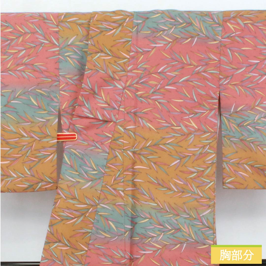 小紋 ポリエステル 身丈164.5cm 裄丈67cm 袷 長春色(ちょうしゅんいろ) 猟虎色(らっこいろ) 藍砥茶色(あいとのちゃいろ) 笹 横段 Sランク グラデーション系 1115006252499