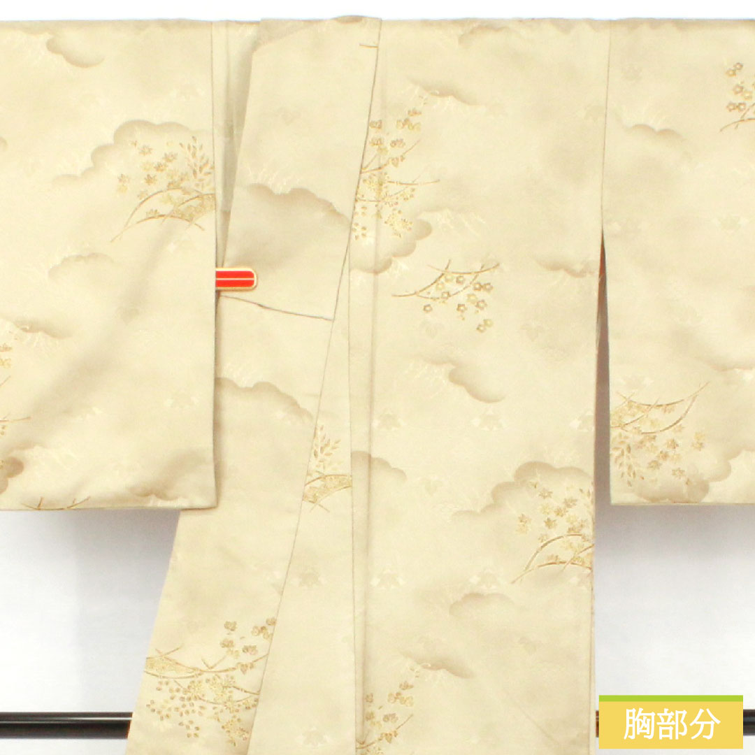 小紋 ポリエステル 身丈158cm 裄丈64cm 袷 蠟色(ろういろ) 洗える着物 草花模様 Sランク 緑系 1115004772319