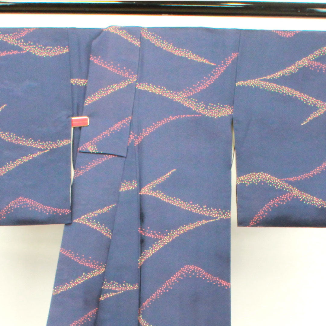 小紋 身丈158cm 裄丈63.5cm 袷 青褐色 抽象模様 正絹 Aランク 紺系 1115003493318