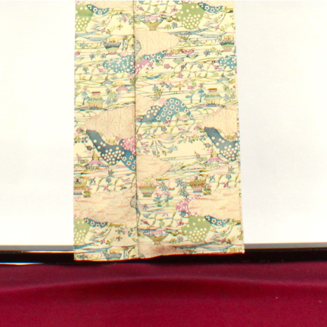 小紋 身丈154.5cm 裄丈61.5cm 袷 砥粉色 紅型 風景模様 正絹 Aランク クリーム系 1115003083215