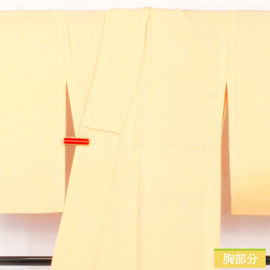 訪問着 正絹 胴抜き 身丈158cm 裄丈66.5cm 薄柑子色(うすこうじいろ) 刺繍 草花模様 一つ紋 揚羽蝶 付下げ Sランク 橙系 1112005602326