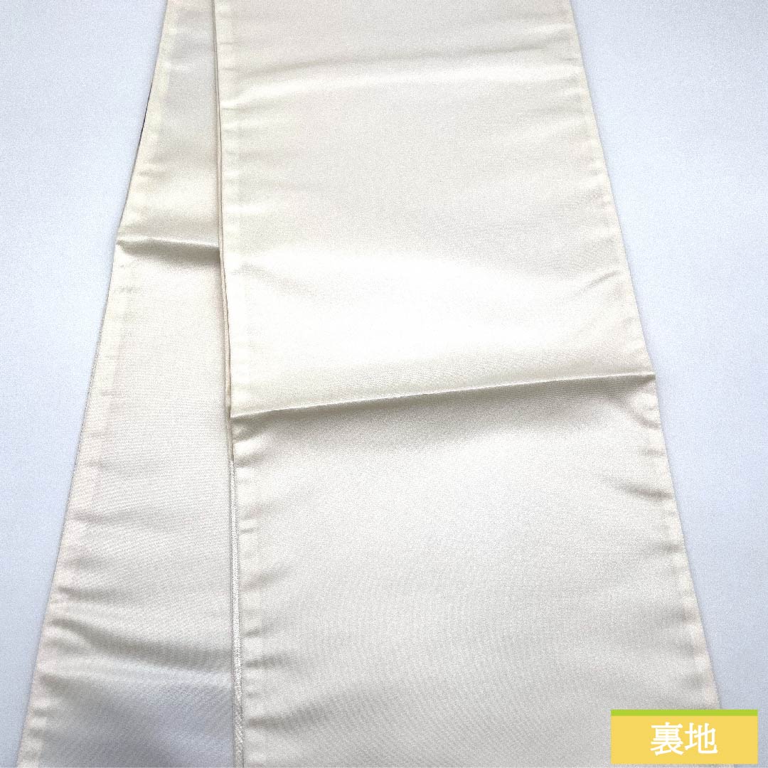 (未仕立)袋帯 正絹 胡粉色(ごふんいろ) 蝶 帯丈438cm Aランク ポイント柄 セミフォーマル 白系 1123011253311