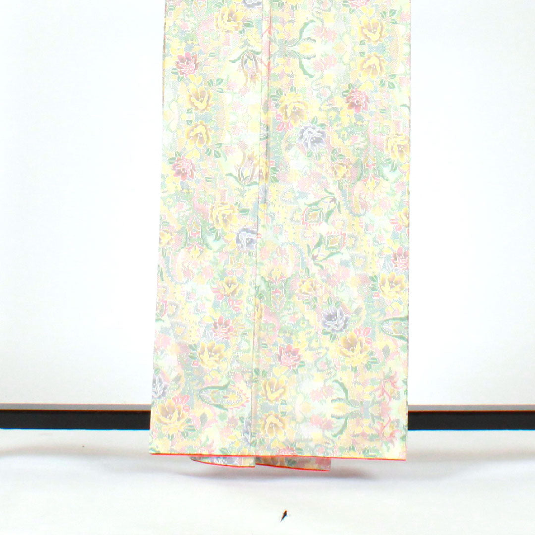 大島紬 身丈162.5cm 裄丈63.5cm 草花模様 正絹 Bランク 袷 白系 1116001514411