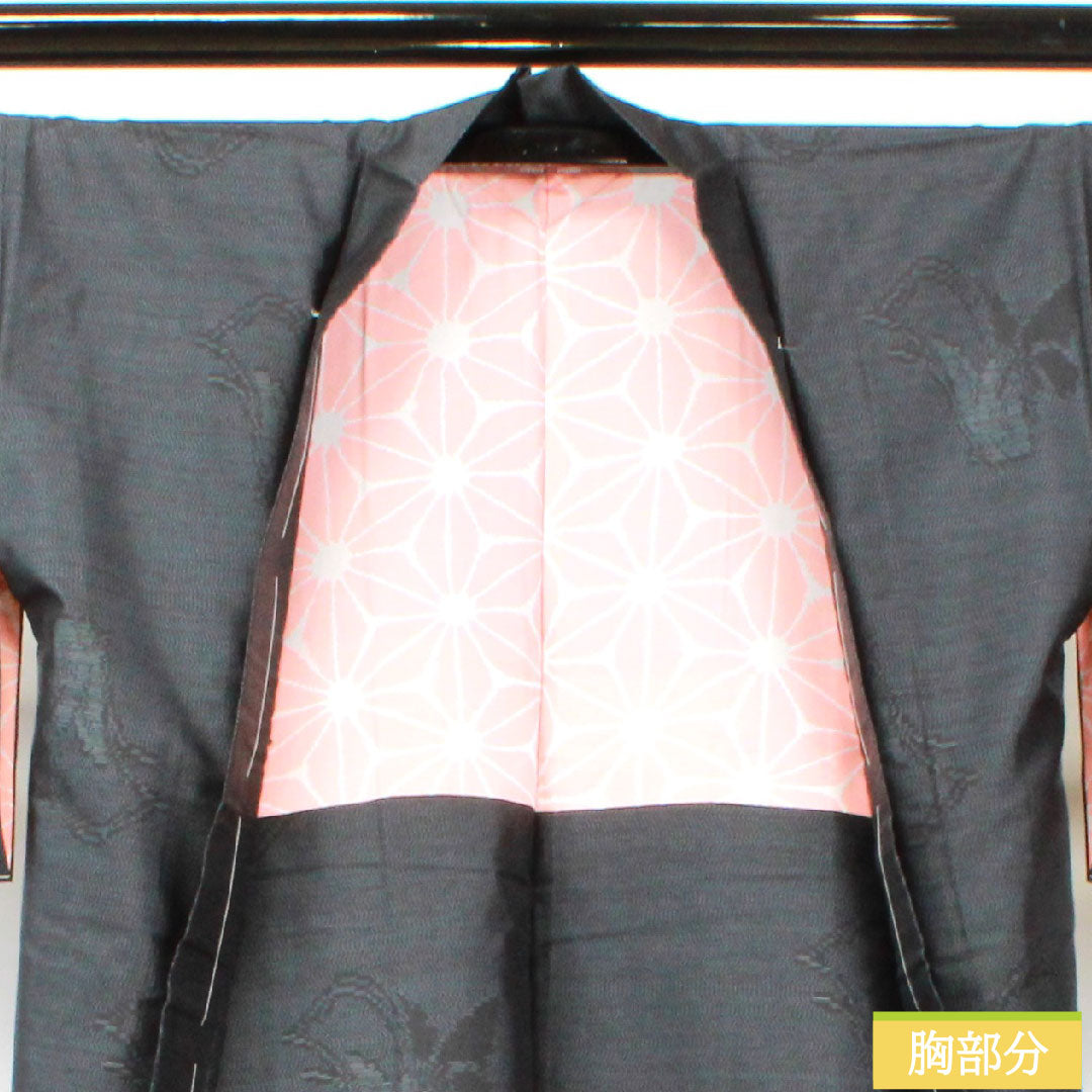 Haori, pure silk, length 84cm, sleeve length 66.5cm, Oshima Tsumugi, weft kasuri, abstract pattern, with basting thread, S rank, lined, navy blue, 1117001192918