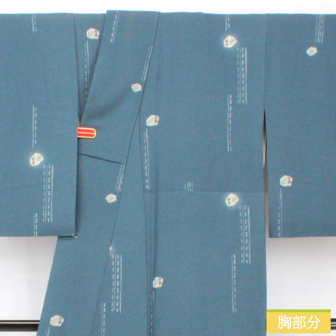 Komon, pure silk, length 161.5cm, sleeve length 65cm, lined, lining color (urairo), stencil dyeing, abstract pattern, Kinuhime Guard, A rank, blue, 1115005553417
