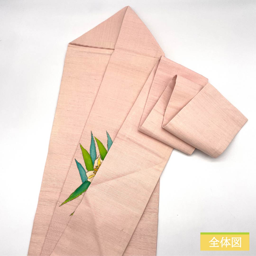 Nagoya Obi Otomeiro (maiden color) Tsumugi fabric Dyed obi Lily Obi length 353cm Pure silk S rank Point pattern Casual Pink 1124007522313 Nagoya tailoring