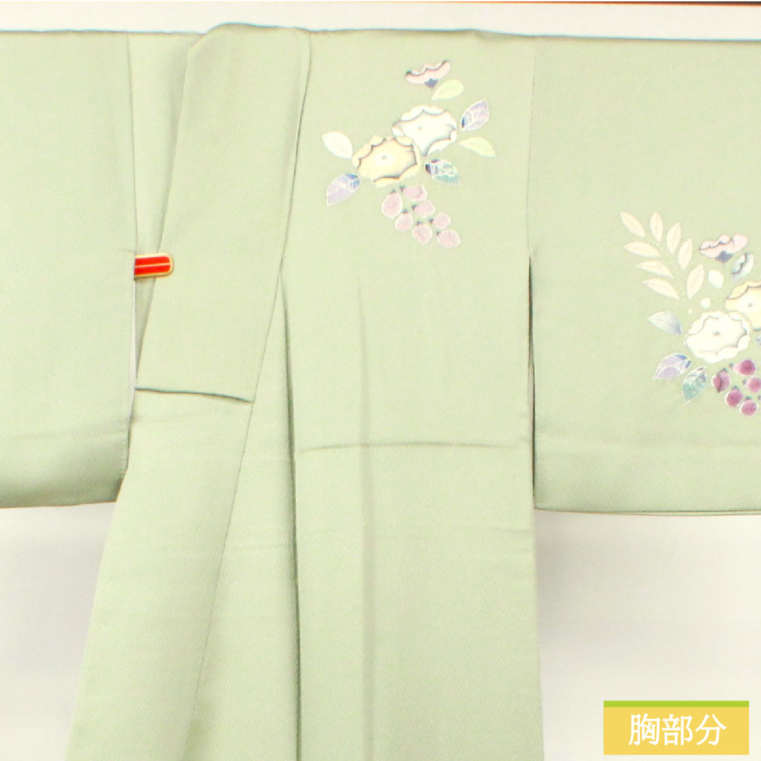 訪問着 正絹 袷 身丈158.5cm 裄丈62.5cm 薄緑色 桐屋翠山工房謹製 辻ヶ花 Aランク 緑系 1112003603319