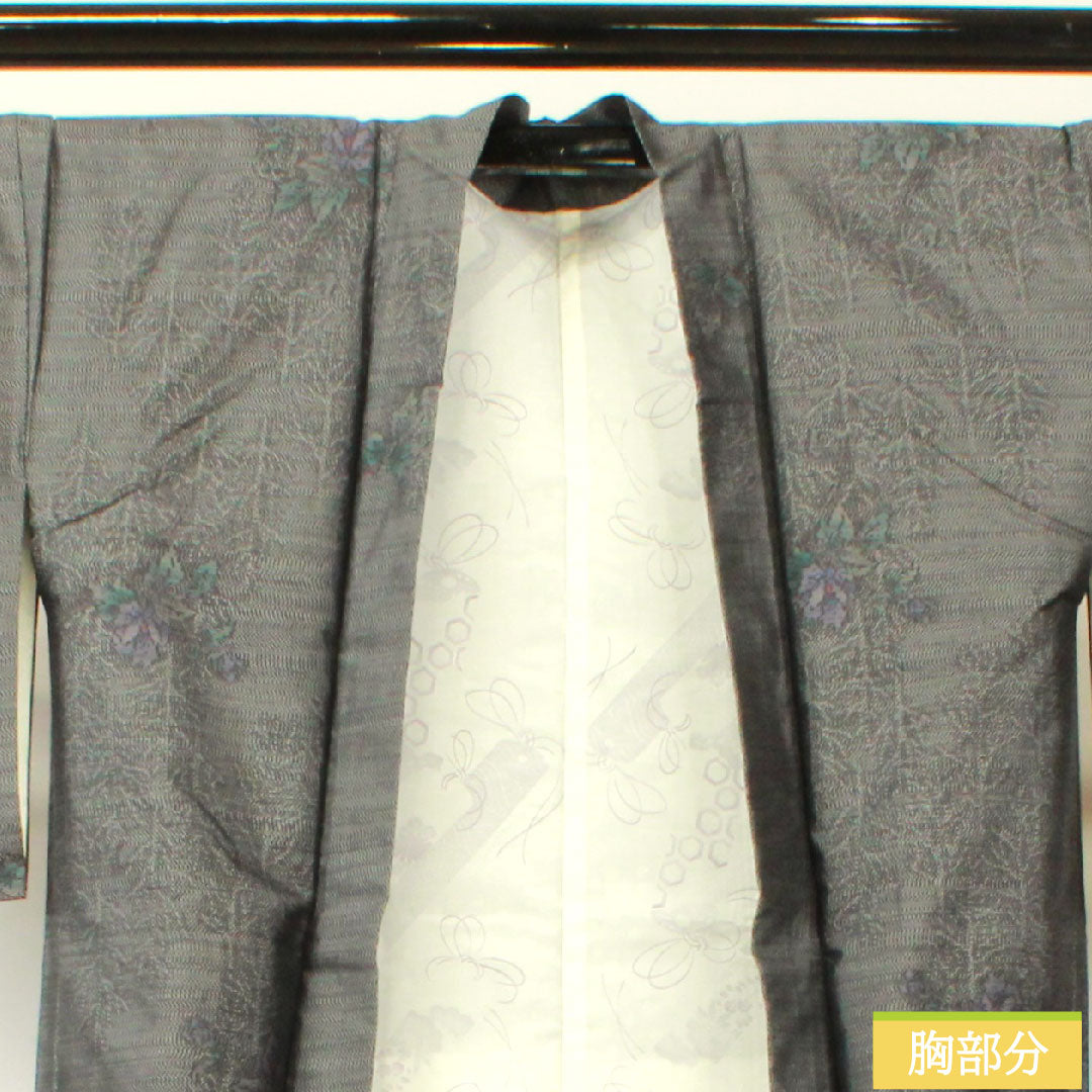 羽織 正絹 身丈84cm 裄丈66cm 大島紬 緯総絣 草花模様 Sランク 袷 黒系 1117001162910