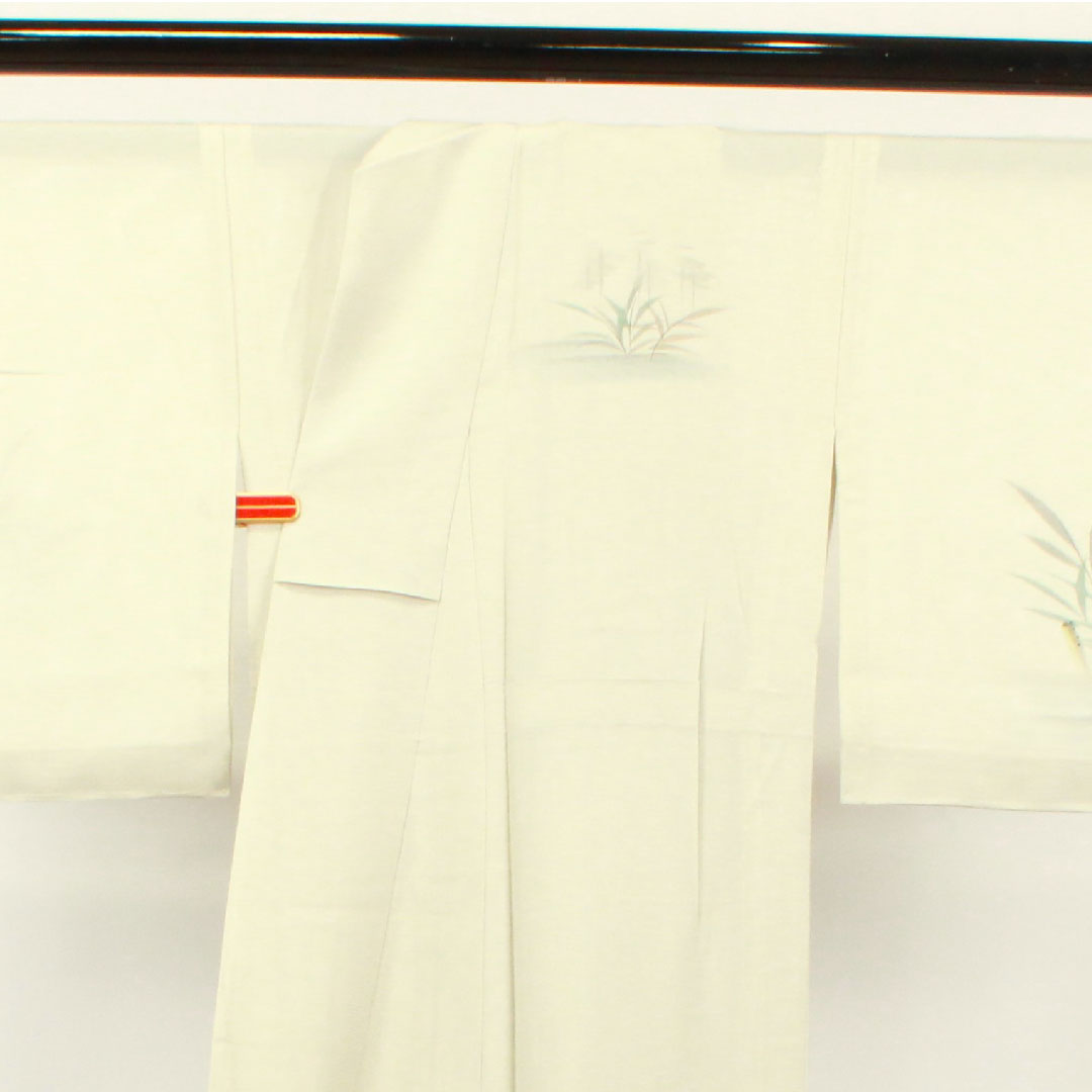 夏物 正絹 訪問着 身丈164.5cm 裄丈65.5cm 卯の花色(うのはないろ) 風景模様 しつけ糸付き 未使用品 絽 Sランク グレー系 1132001562422