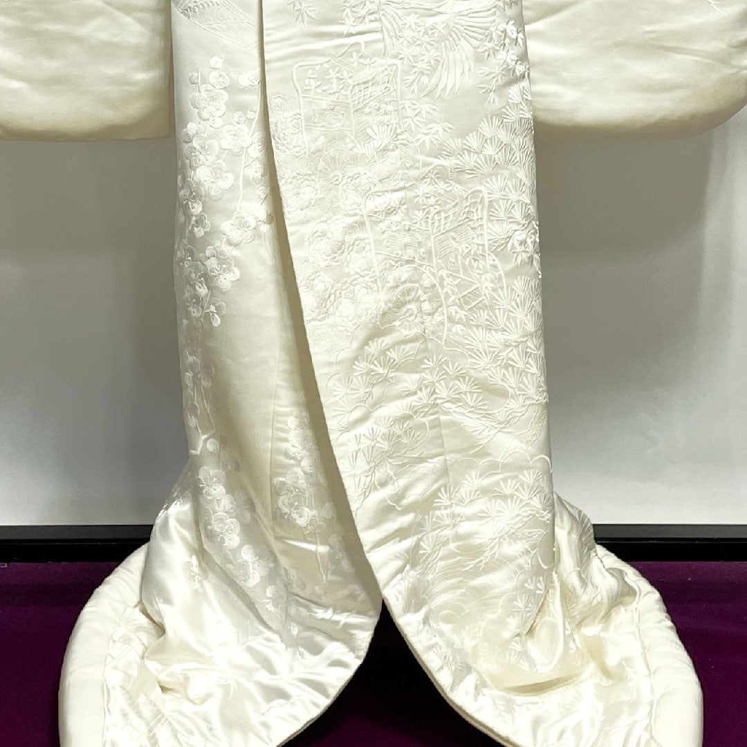 白無垢 身丈190cm 唐織 松竹梅 鶴 吉祥文様 正絹 Sランク 袷 白系 1110000212911