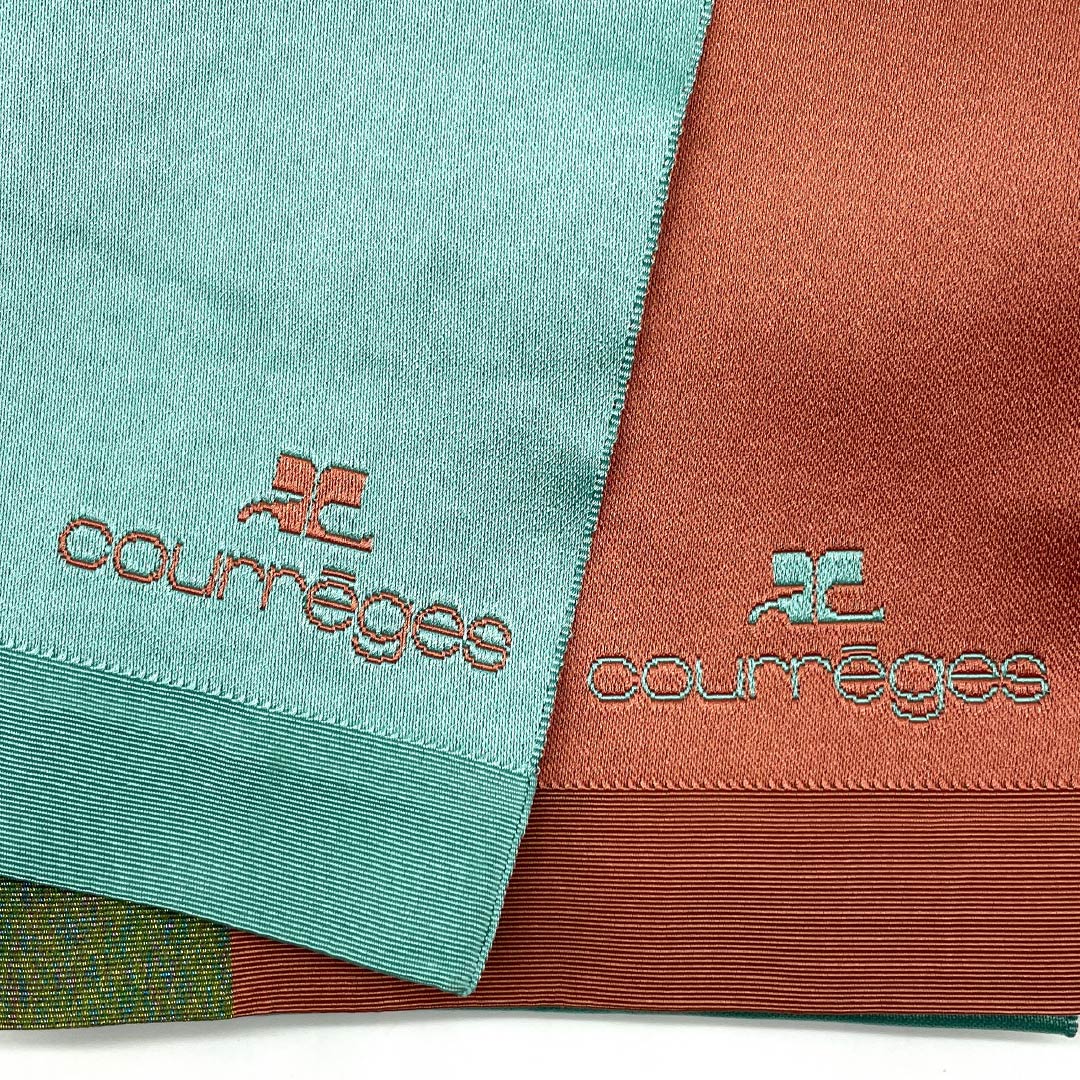 半幅帯 ポリエステル Sランク 花緑青色(はなろくしょういろ) 紅柿色(べにかきいろ) courreges クレージュ リバーシブル キラキラ 帯丈338cm 緑系 1125003532319