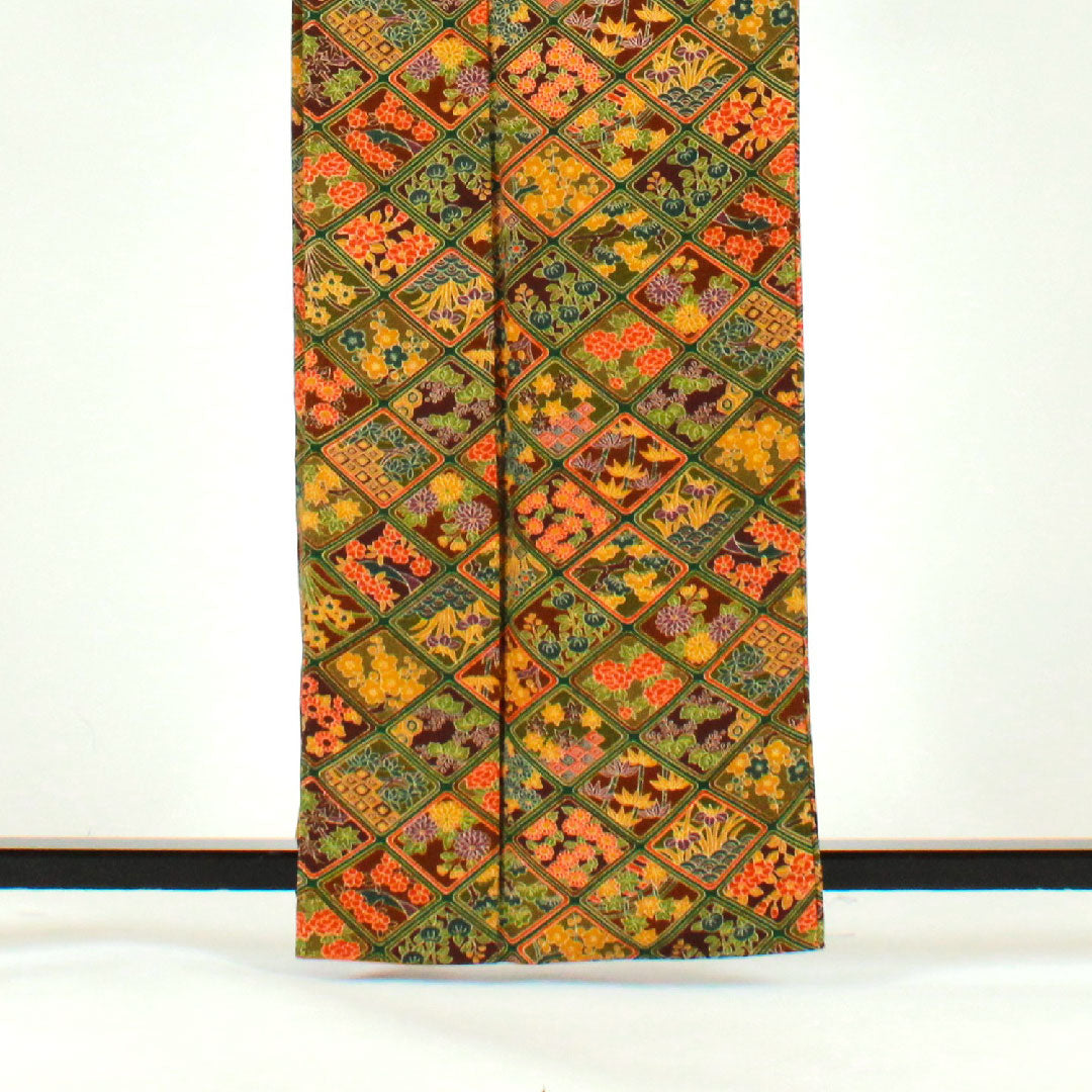 小紋 身丈162cm 裄丈67cm 袷 菱 吉祥文様 正絹 Aランク 茶系 1115001483414