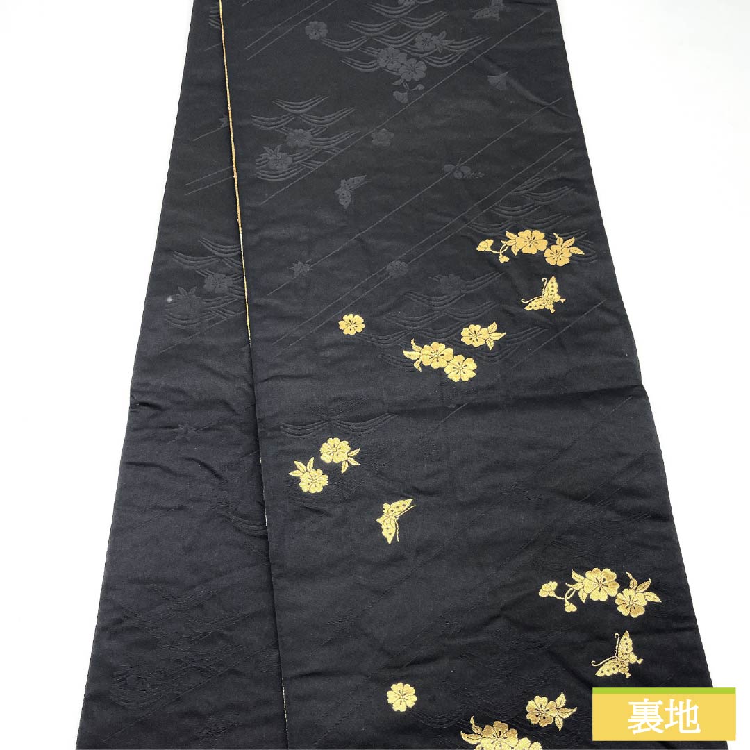 袋帯 正絹 Sランク 古典柄 振袖用 源氏車 鳳凰 桜 帯丈438cm 全通 フォーマル 金系 1123015812321