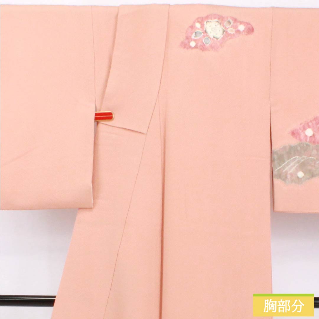 Visiting Kimono, Pure Silk, Grade A, Lined, Length 152cm, Sleeve Length 63cm, Shinonome-iro (Shinonome-iro) Chirimen Fabric, Tsujigahana Pattern, Pink, Product Number: 1112006853213