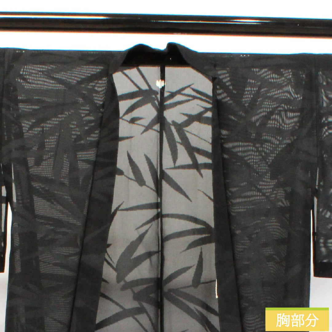 羽織 正絹 身丈79cm 裄丈62.5cm 紋紗 抽象模様 五三桐 一つ紋 Sランク 夏物 黒系 1117000922910