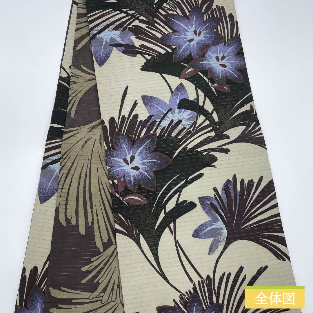 (京袋帯)名古屋帯 ポリエステル Sランク 絹鼠色(きぬねずいろ) 京袋帯 染め帯 洋花 帯丈364cm 全通 カジュアル グレー系 1124010922322 開き仕立て