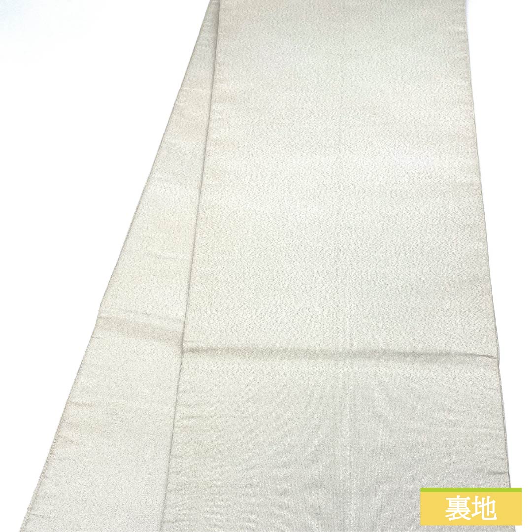 袋帯 正絹 胡粉色(ごふんいろ) 綴れ織 相良刺繍 扇面 牡丹 帯丈448cm Aランク ポイント柄 フォーマル 白系 1123012653311