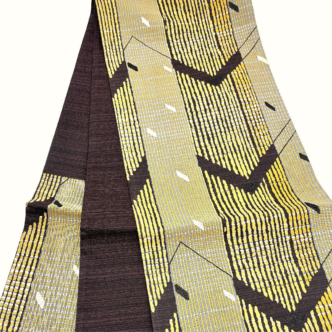 袋帯 幾何学模様 帯丈436cm 正絹 Sランク 六通 カジュアル グレー系 1123004312322