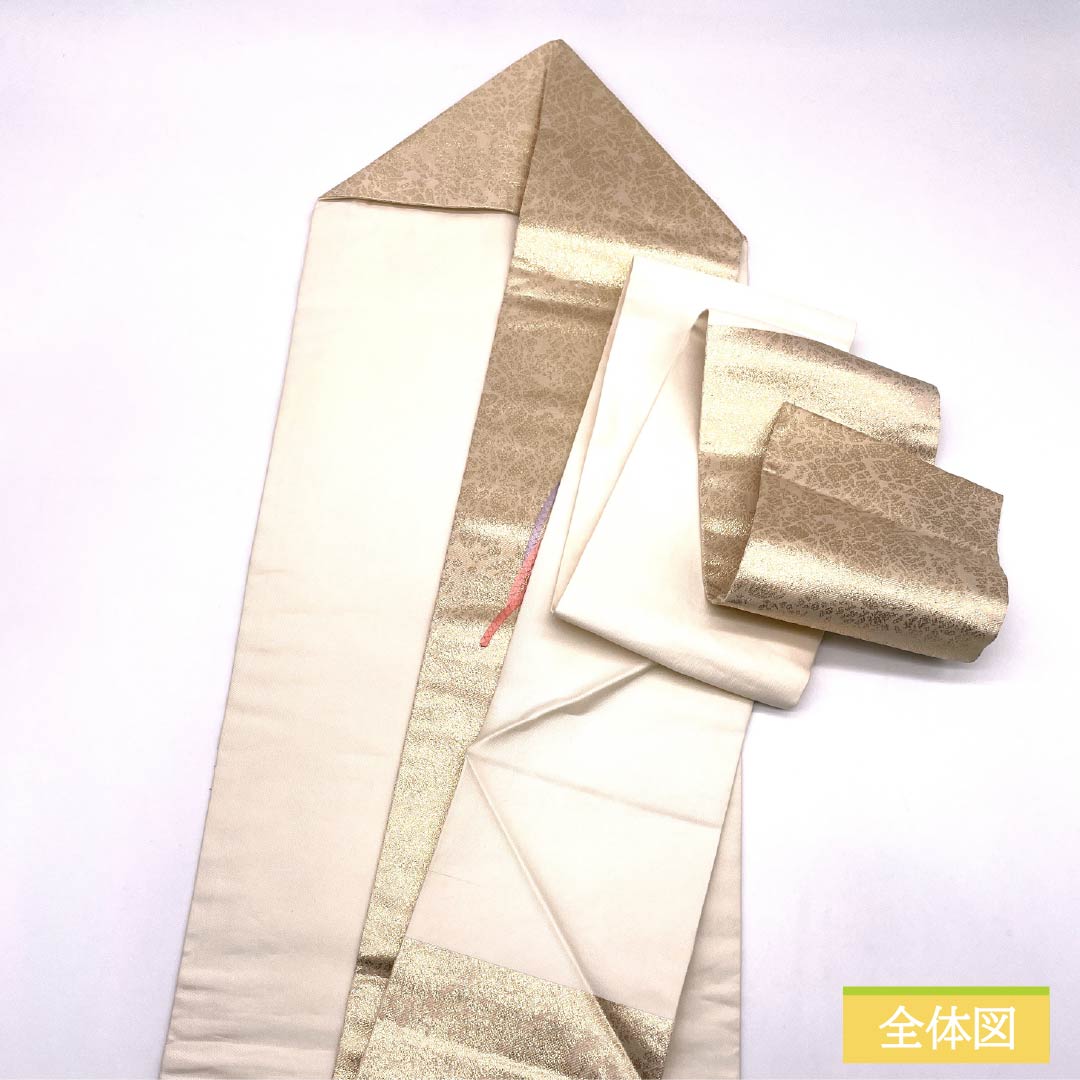 Nagoya Obi, Pure Silk, Grade A, Braided Pattern, 356cm Long, Pointed Pattern, Semi-Formal, Gold, 1124010633321, Nagoya Style