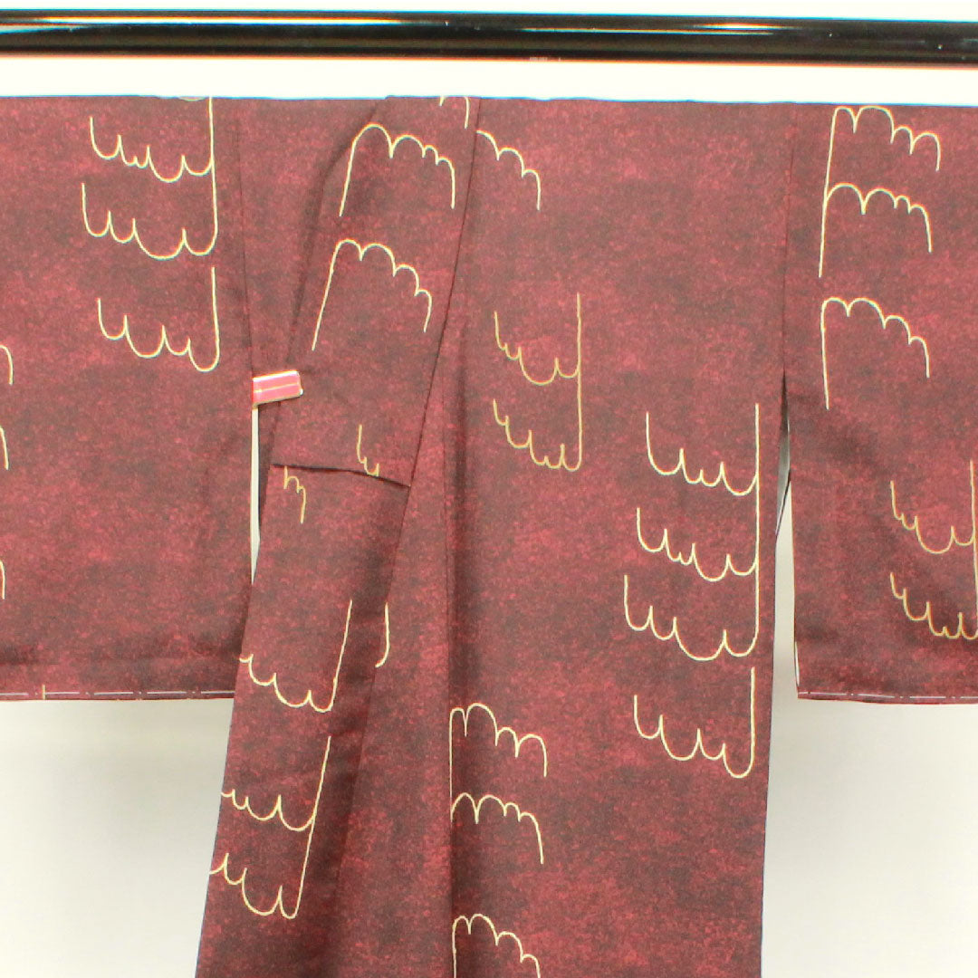 Small pattern, Length 166.5cm, Sleeve length 66cm, Awase, Deep scarlet, Washable kimono, Comes with basting thread, Unused, Abstract pattern, Polyester, S rank, Red, 1115003322512