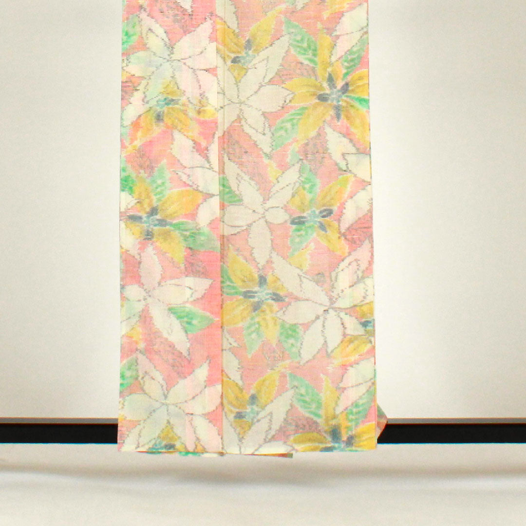 紬 身丈161cm 裄丈64cm 草花模様 正絹 Sランク 単衣 ピンク系 1116001082313