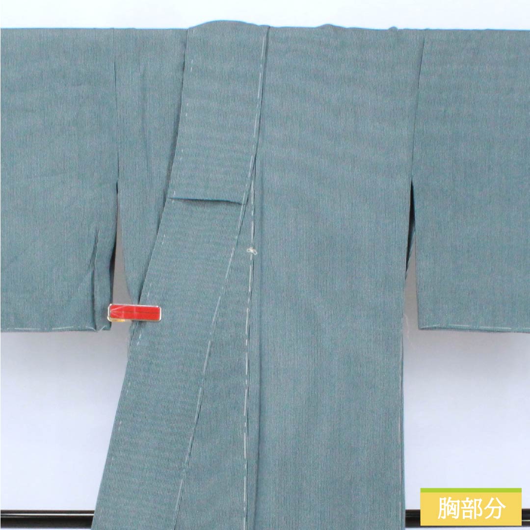 小紋 正絹 Sランク 身丈155cm 裄丈63.5cm 単衣 御召御納戸色(おめしおなんどいろ) 江戸小紋 縞 青系 1115007372317