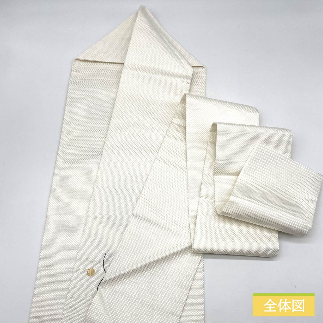 (新品・未使用品)名古屋帯 西陣織 猫 月 新品未使用品 帯丈377cm 正絹 NEWランク ポイント柄 カジュアル 白系 1124007451311 名古屋仕立て