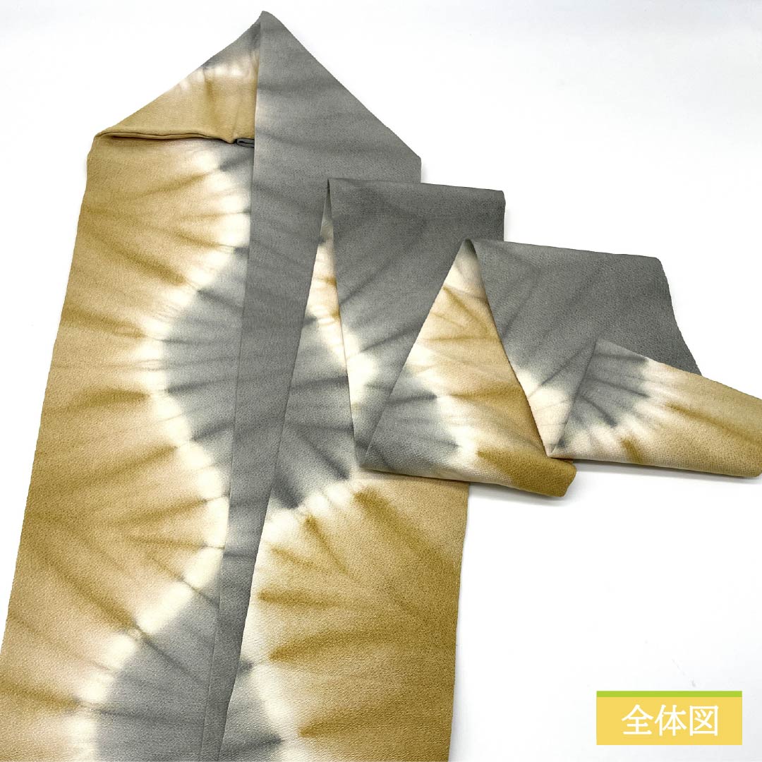 名古屋帯 麦藁色(むぎわらいろ) 染め帯 ちりめん地 抽象模様 帯丈351cm 正絹 Sランク 全通 カジュアル グラデーション系 1124006932399 名古屋仕立て