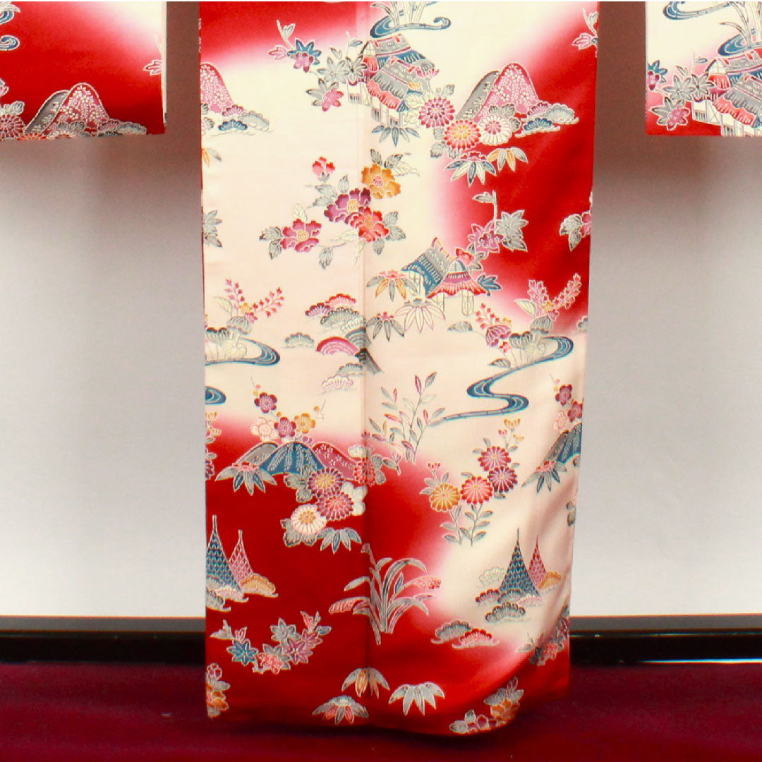 振袖 身丈161.5cm 裄丈64cm 袷 葡萄茶色 薄桜色 型染 茶屋辻 松竹梅 正絹 Aランク 赤系 1113000913412