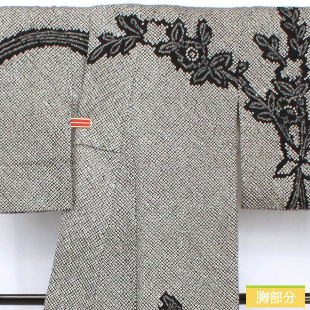 Homongi, pure silk, lined, length 165cm, sleeve length 66cm, all-dyed, floral pattern, A rank, black, 1112006033510