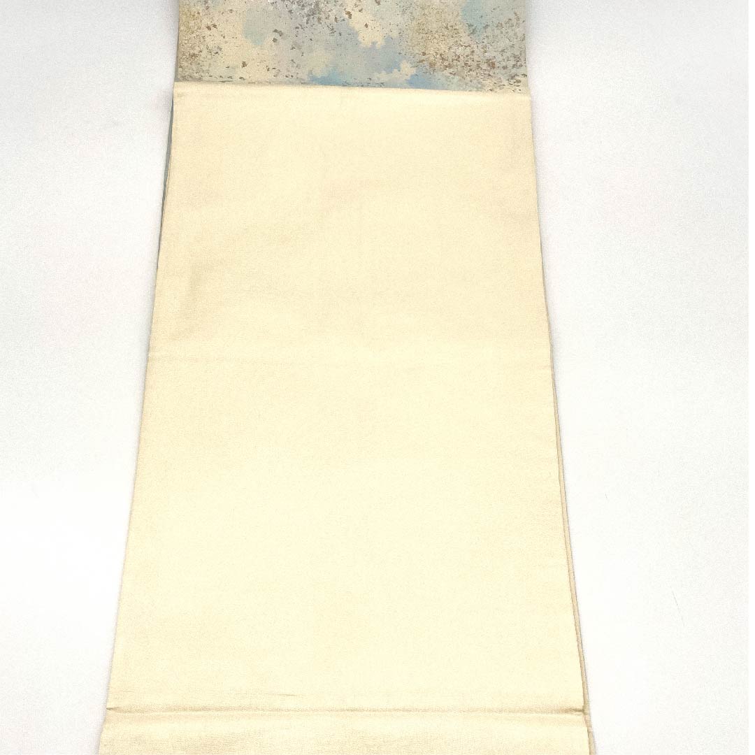 袋帯 青白磁色(せいはくじいろ) 引箔 幾何学模様 帯丈432cm 正絹 Aランク 六通 フォーマル 青系 1123002943317