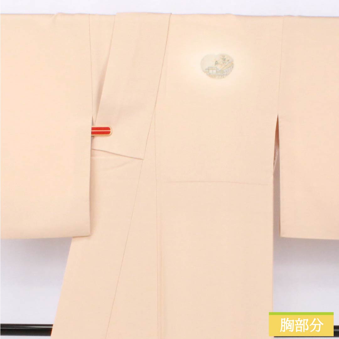 訪問着 正絹 Aランク 袷 身丈161cm 裄丈66cm 薄肉色(うすにくいろ) 一つ紋 陰上り藤 縫い取り 風景画 付下げ 橙系 1112007143426