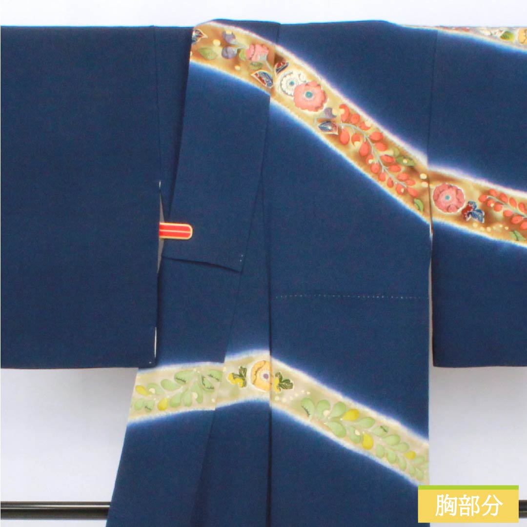 訪問着 正絹 Sランク 袷 身丈155cm 裄丈63cm 紺色(こんいろ) ちりめん地 辻ヶ花 紺系 1112006292318