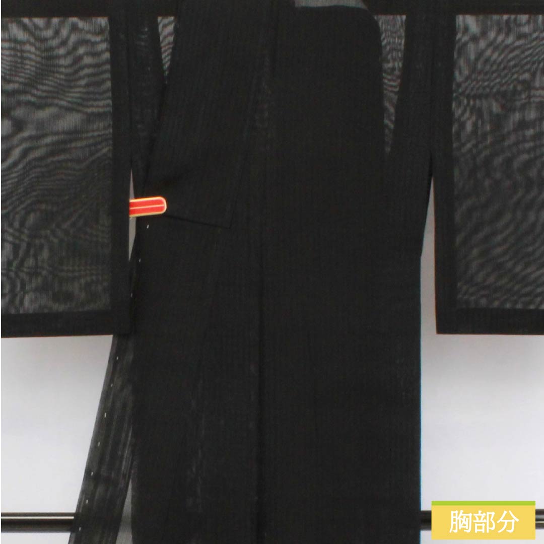 夏物 正絹 色無地 身丈157.5cm 裄丈62.5cm 竪絽 絽 Aランク 黒系 1132002703310
