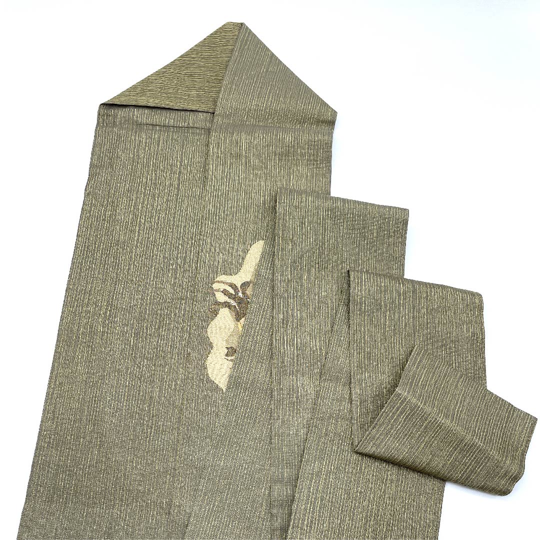 名古屋帯 消炭鼠色 カニ柄 帯丈375cm 正絹 Sランク ポイント柄 セミフォーマル グレー系 1124005062322 名古屋仕立て