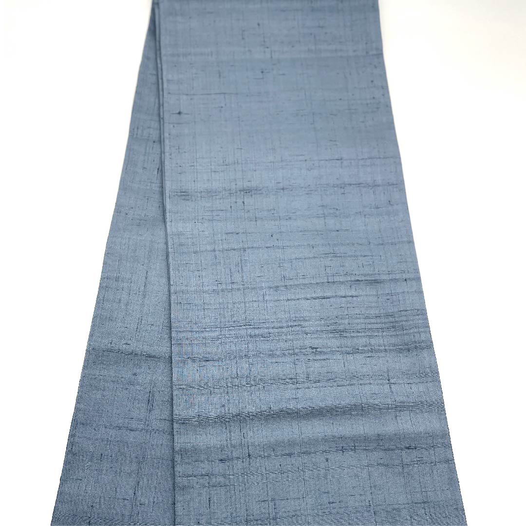 袋帯 湊鼠色(みなとねずいろ) しだれ梅 紬地 帯丈458cm 正絹 Sランク ポイント柄 カジュアル 青系 1123009242417